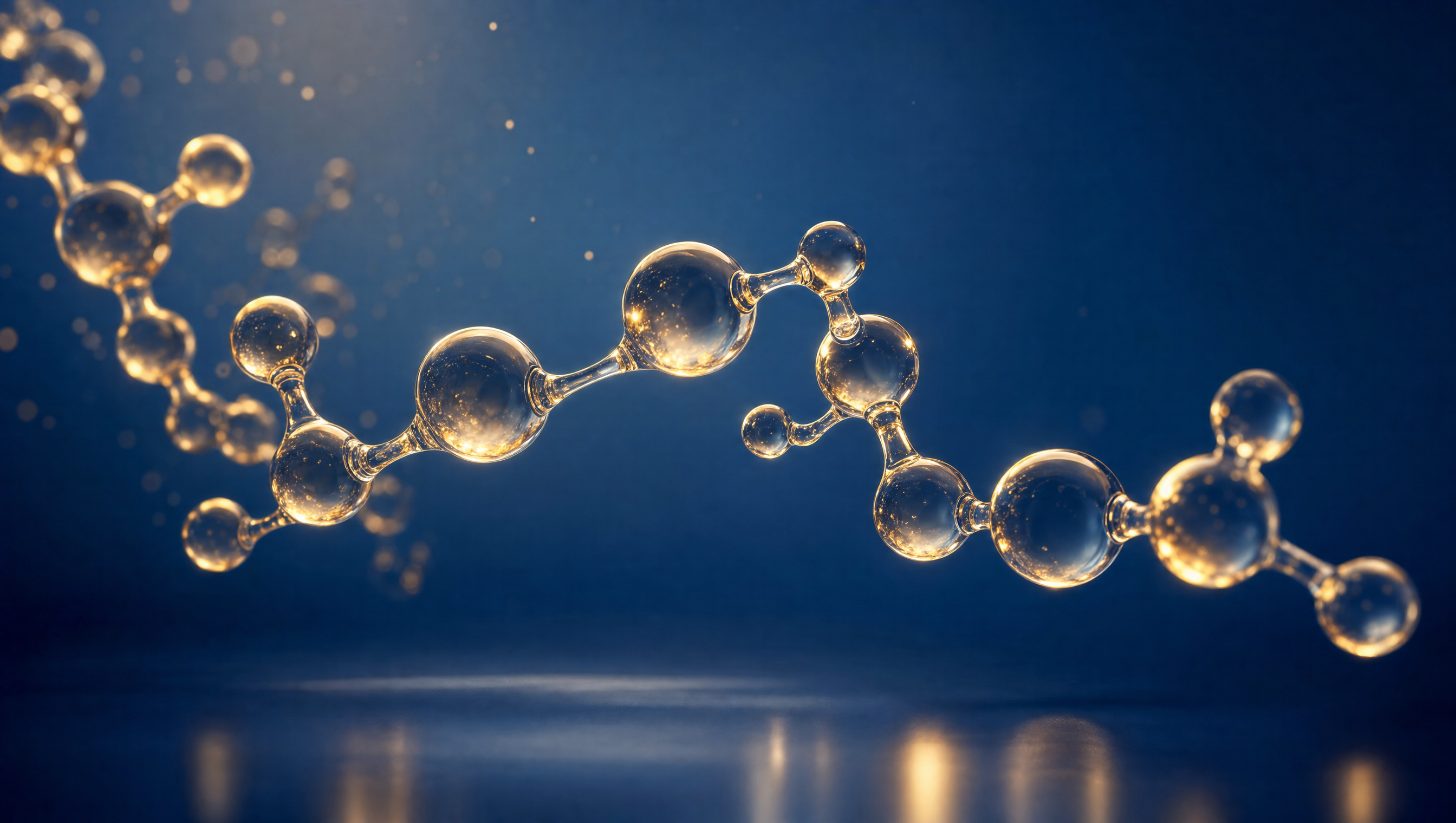 Macro visualization of a peptide chain in deep blue space